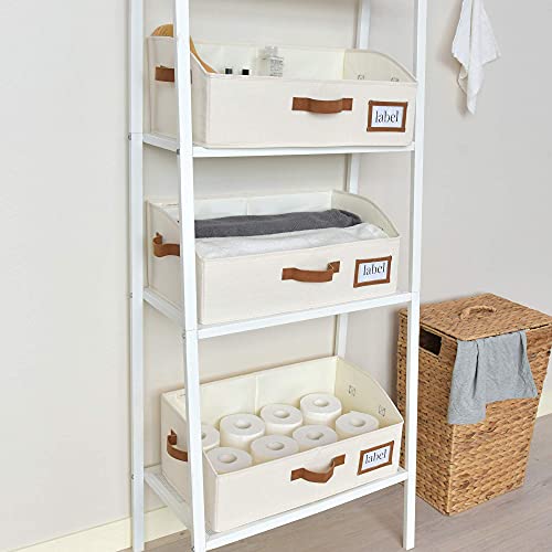 Storageworks Closet Baskets, Canvas Baskets For Closet Shelves, Foldable Trapezoid Storage Bins With 3 Pu Handles, Hand Wash, Ivory White, Jumbo, 3-Pack #TOP4