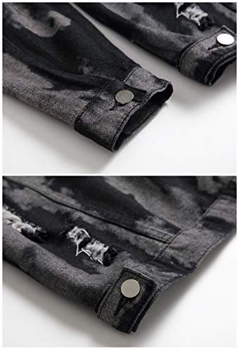Image of LZLER Men's Denim Jackets Distressed Destroyed Classic Vintage Slim Fit Ripped Fashion Trendy Trucker Jean Jackets