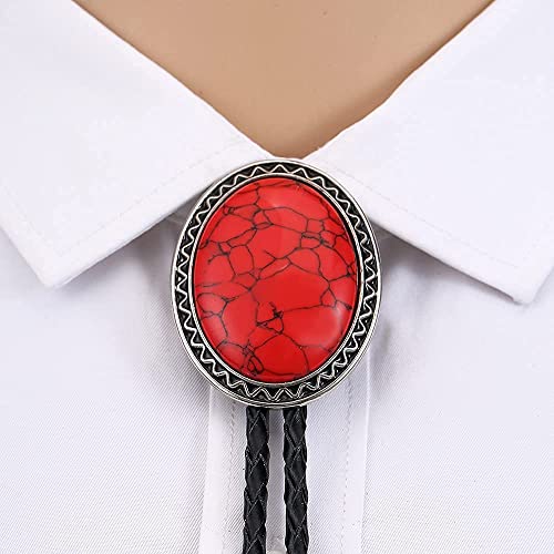 Image of Turquoise Agate Granite BOLO Tie for Men Women Leather Wedding Necklace Western Cowboy Necktie