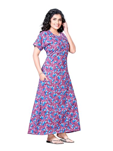 Image of Keyocean Women's Cotton Printed Nighty Night Gown Maxi Free Size (Pack of 2) Beige & Purple