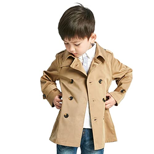 Julymens Kids Boys Girls Trench Jacket Double Breasted Classic Belted Khaki Toggle Peacoat2