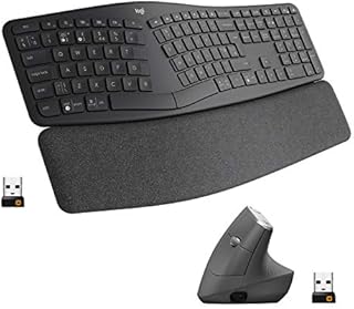 Logitech Ergonomic Wireless Keyboard and Mouse Combo, ERGO K860 and MX Vertical Mouse, Rechargeable, Bluetooth or USB Receiver, Wrist Support, Compatible with Laptop/PC/Windows/Mac