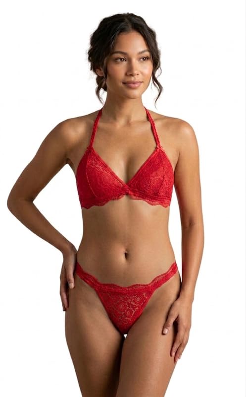 likra Women Sexy Lace Lingerie Set - 2 Piece Floral Mesh Bra & Panty Set - Wireless Non- Padded Soft Stretch Babydoll Style Brief Thong - Bridal Wedding, Honeymoon Night, & Dating Intimate Apparel-picture-46