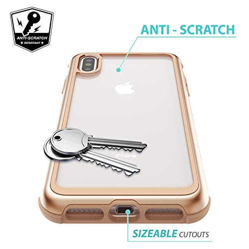 Zuslab [Iron Shield For Apple Iphone Xs Max Case 2018 With Military Grade Drop Tested, Aluminum + Tpu Bumper And Transparent Hard Clear Back Cover, Protective Shockproof Heavy Duty Case - Beige/Gold #TOP4