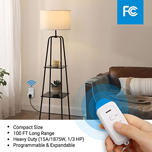 Dewenwils Indoor Remote Control Outlet, Wireless Remote Light Switch, No Interference Remote Outlet Switch, No Wiring, 15A/1875W, 100Ft Rf Range, Compact Design, Programmable #TOP1