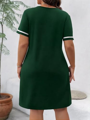 Image of Verdusa Women's Plus Size A Line T Shirt Dress Short Sleeve V Neck Tunic Dresses Casual Outfits