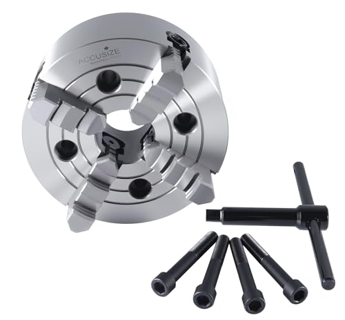 Accusize Industrial Tools 6'' 4-Jaw Independent Lathe Chucks, Plain Back, Semi-Steel Body, Including 1 Set Of Reversible Jaws, 0557-0006