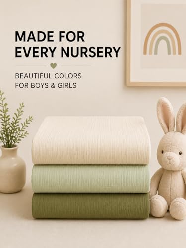 Image of Muslin Bassinet Sheets, 3-Pack 100% Cotton Fitted Bassinet Mattress Sheets, Olive Green, Universal Fit 33x17x4