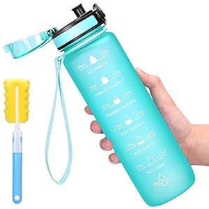 Favofit-Motivational-Water-Bottle-with-Time-Marker-32-oz-Water-Bottles-with-Times-to-Drink-Reusable-BPA-Free-Tritan-Plastic-Perfect-for-Sports-Fitness-Gym-Workout Favofit Water Bottle with Time Marker, 32 oz Motivational Water Bottle with Strainer & Cleaning Brush, Reusable & BPA Free Tritan Water Bottle for Sports & Fitness, Mint