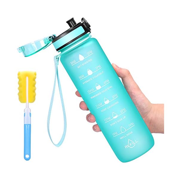 Favofit-Motivational-Water-Bottle-with-Time-Marker-32-oz-Water-Bottles-with-Times-to-Drink-Reusable-BPA-Free-Tritan-Plastic-Perfect-for-Sports-Fitness-Gym-Workout Favofit Water Bottle with Time Marker, 32 oz Motivational Water Bottle with Strainer & Cleaning Brush, Reusable & BPA Free Tritan Water Bottle for Sports & Fitness, Mint