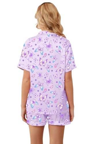 Image of Umeyda Women & Girls Pajamas Set, Soft Satin Lightweight Silk Button-Down Top with Shorts 2 Piece PJS for Mom Boys Kids Gifts