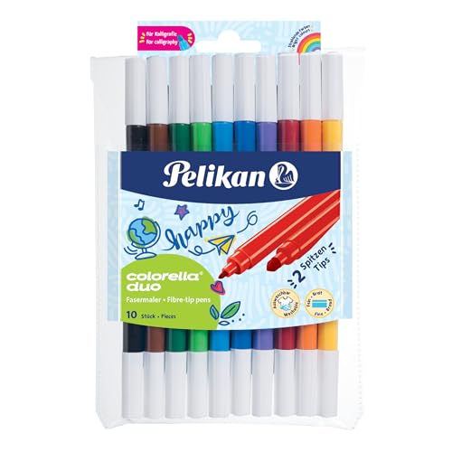 Pelikan Fasermaler Colorella Duo, 10 Farben im Kunststoff-Etui, 10 Stück