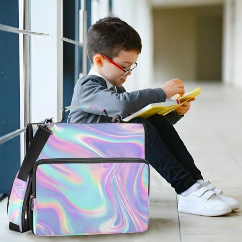 Image of Holographic Neon Pattern Iridescent Zipper Binder Bag 3 Ring Binder with Shoulder Strap Zip Up 500 Sheets Capacity Multi Pockets for School Office Supplies
