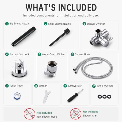 Image of Shower Enema System with 100 Inches Hose, Diverter, Water Control Valve for Men and Women Portable Cleaning, Enema Nozzle Kit Cleaner Attachment(Matte&Chrome