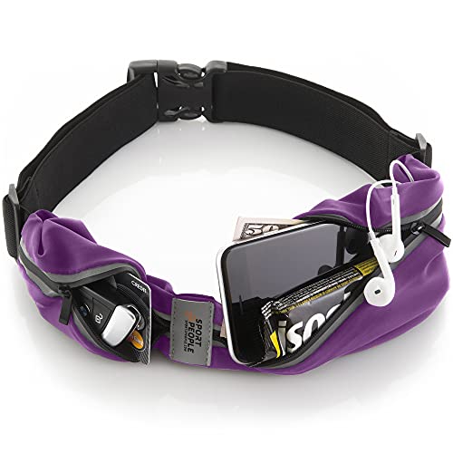 sport2people Running Belt for Men & Women, Phone Holder for Running, Reflective Running Gear, Running Fanny Pack for Women & Men, Cell Phone Holder, Running Waist Packs, Money Belt, Travel belt (Grape)