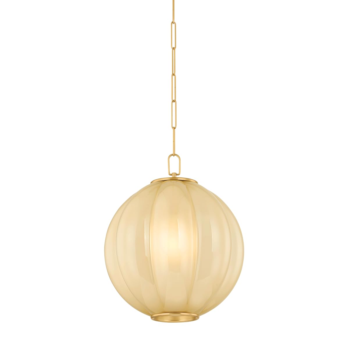 Mitzi Bernadine 1-Light Pendant | Essential Style | Aged Brass Finish | Glass Shade | Damp-Rated for Bathroom Use | Adjustable Hang Height 23-73" | 15.5" Dia x 18.5" H | -AGB by