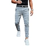 Herren Slim Fit Stretch Plaid Kleid Hose mit Taschen Karomuster Chino Hose Mode Casual Elastizität Knopf Hose, blau, Groß