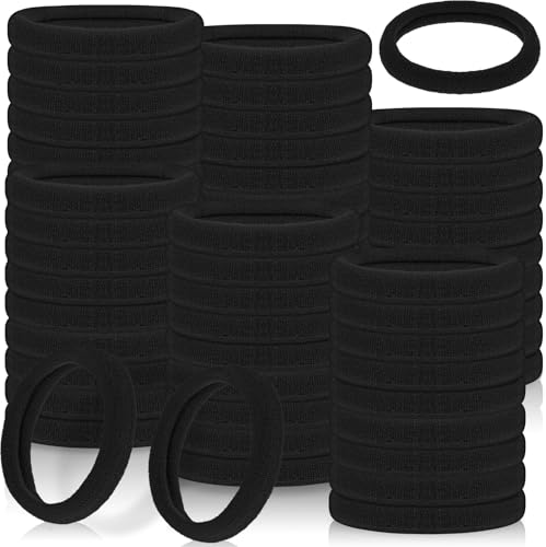 HJZHII 100 gomas para el pelo para mujer, de nailon suave, no dañan el pelo, elásticas, sin costuras, coloridas para todo tipo de cabello (color negro)