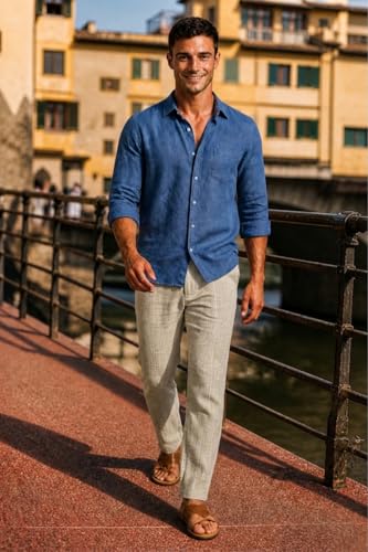 Image of Louis Philippe Men's Regular Straight Fit 100% Cotton Solid Elasticated Dobby Casual Trousers