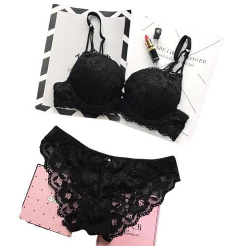 Image of UNITRUST Designer Women's Bra and Panty Set Lace Push Up Solid Lingerie Set