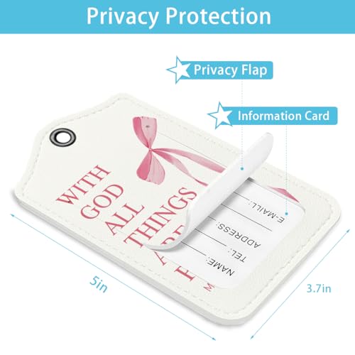 Coquette Pink Bow Luggage Tags for Suitcases, Cute Luggage Tags for Women, Bible Verses Bow Luggage Tag, Trendy Girly 2 Pack Luggage Tag for Travel, Teen Girls Gifts Suitcase Tags2