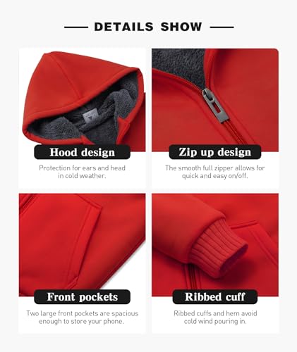 Image of SECOOD Kids Hoodie Fleece Jacket Warm Sherpa Lined Zip Up Hooded Sweatshirt Soft Winter Coat Boys Girls School Outerwear
