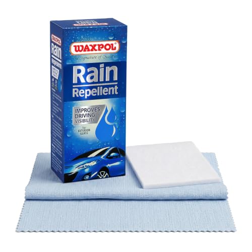 Image of Waxpol Rain Repellent Kit (with Applicator & Special Cloth for Glass) Water Repellent for Car Windshield & Helmet| Durable Hydrophobic Coating | Improves Visibility in Heavy Rain-45 ML (Set of 6)