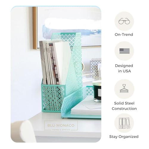 BLU MONACO Aqua - Teal 6 Piece Cute Desk Organizer Set - Desk Organizers and Accessories for Women - Cute Office Desk Accessories - Desktop Organization
