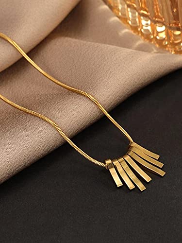 Image of Yellow Chimes Chain Pendant for Women Western Style Gold-Plated Stainless Steel Square Chain Pendant Necklace For Women and Girls.