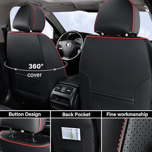 Image of Coverado Car Seat Covers, Front Seat Cover, Waterproof Nappa Leather Seat Covers for Cars, 2 Pack Car Seat Protectors, Driver Seat Cover, Automotive Seat Covers Universal Fit for Most Cars, Black&Red