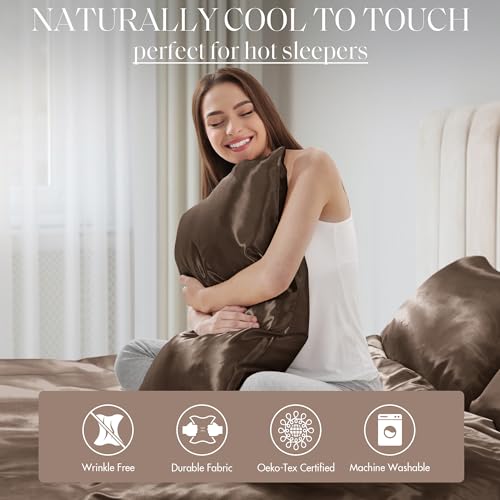 Image of Madison Park Essentials Satin Sheets Queen Size Bed Set, 6 Piece, Chocolate