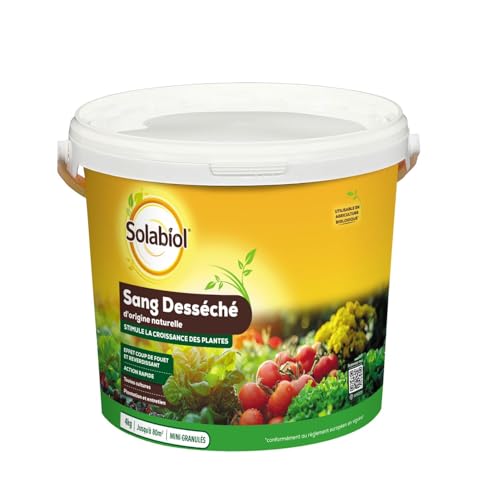 Solabiol Engrais Sang Déséché - 4kg - Jusqu'à 80m² - Action Coup De Fouet - 100% Sang Désséché - Effet Reverdissant - Stimule La Croissance - Utilisable en Agriculture Biologique SOSANG4