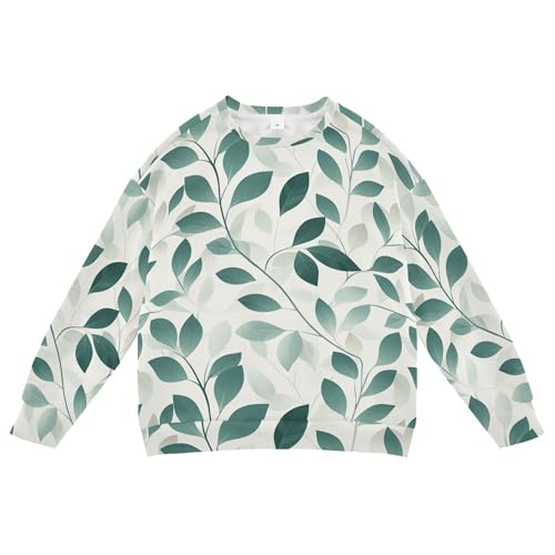 JUNZAN Green Leaves Beige Kids Girls Sweatshirts Hoodies Crewneck Sweatshirt With Hoodie Sports 4T