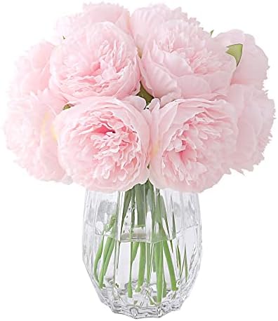 Decpro 2 Bunches Artificial Peonies, 10 Heads Silk Peony Fake Flower Bouquets for Wedding Home Office Party Hotel Decor, Table Centerpieces, Floral Arrangements, Light Pink - NO VASE