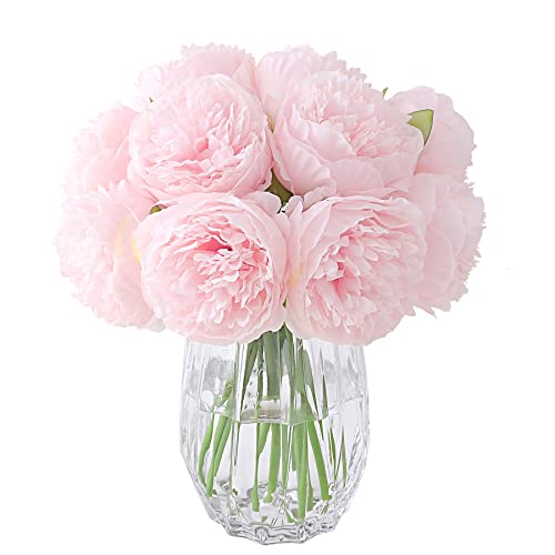 Decpro 2 Bunches Artificial Peonies, 10 Heads Silk Peony Fake Flower Bouquets For Wedding Home Office Party Hotel Decor, Table Centerpieces, Floral Arrangements, Light Pink - No Vase #TOP25