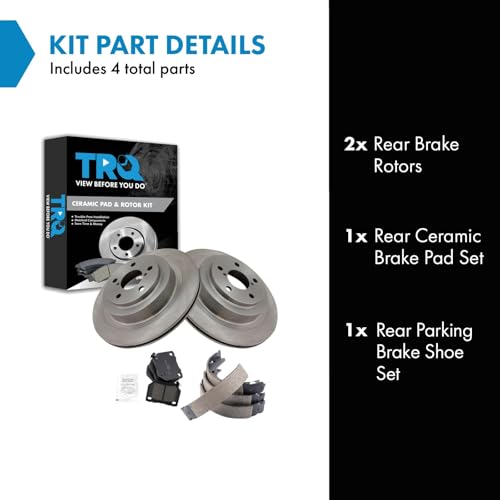 Image of TRQ Rear Brake Pad and Rotor Set Ceramic Parking Shoe Compatible with 2006-2007 Subaru Impreza
