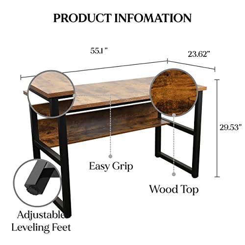 Halter Computer Desk With Storage Office Desk With Shelves For Home Or Office Computer Desk With Shelves For Pc Monitor Desktop Gaming Desk Study Desk Natural Wood Black Metal Frame 55 Inches #TOP2