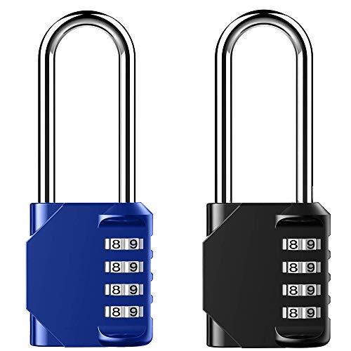 Combination Padlock Heavy Duty Lock - BeskooHome[2Pack] 2.5inch Long Shackle 4-Digit Zinc Alloy Combination Lock for Shed Fence Gate - Blue&Black
