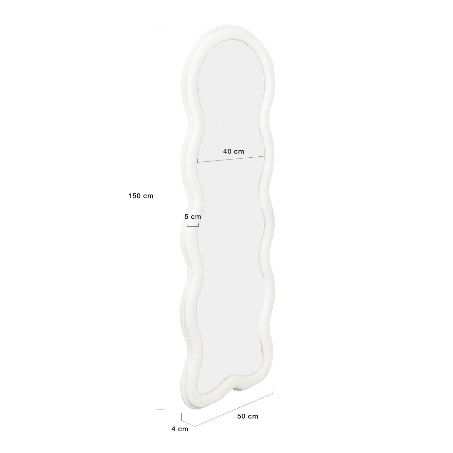 IDMarket - Miroir Vague en Tissu Bouclette crème 150 x 50 cm