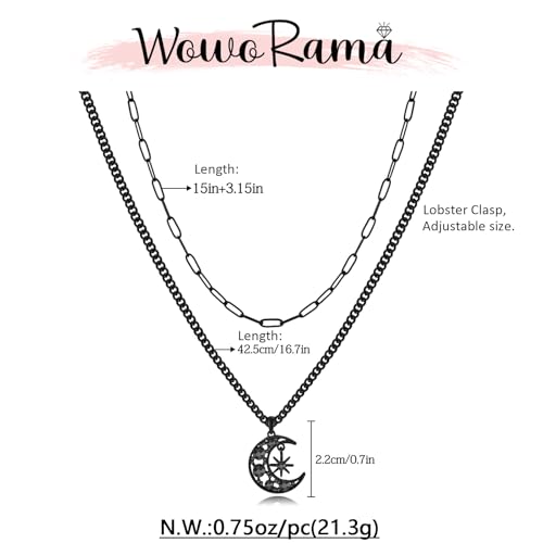 WOWORAMA Gothic Black Moon Necklace for Women Halloween Layered Black Chains Crescent Moon Sun Necklaces Dark Punk Goth Necklace Halloween Christmas Goth Jewelry