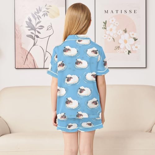 ALAZA Sheep Swimming Blue Satin Pajamas Set Short Sleeve Button Down Sleepwear Summer Pjs 2 Piece4