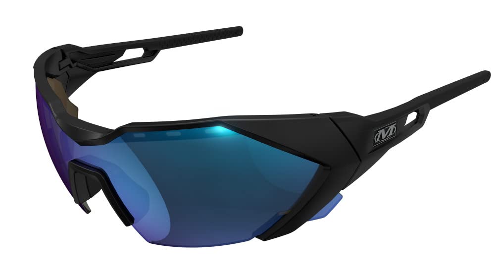 Mechanix WearVision Type-E Safety Glasses with Advanced Anti Fog, Scratch Resistant, Black Half Framed Protective Eyewear, Lightweight, Adjustable Arms and Nose, For Outdoor Use (Blue Mirror Lens)