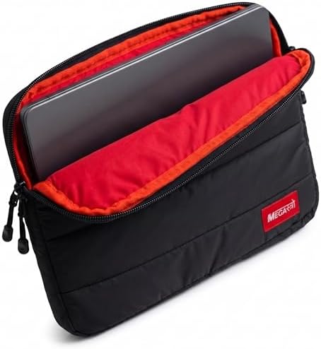 MegaStro Laptop Sleeve (Fluffy) with 10 Year Warranty | Soft Puff Padding, Water Resistant, Zipper Closure | Compatible with MacBook, Lenovo, Dell, HP, Acer & Asus (Black/Red, 13 Inch)