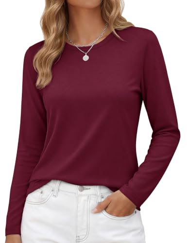 Image of YUCOLEN Long Sleeve Shirts for Women Cotton Crew Neck Casual Tops Fall