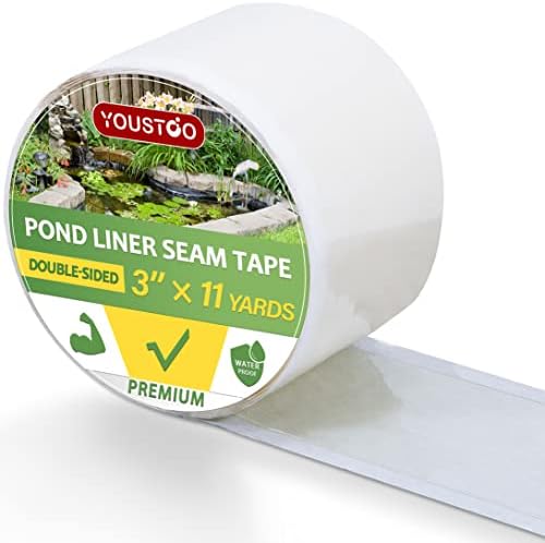 Pond Liner Seam Tape - 32.8 Ft Self Adhesive Sticky Double-Sided Pond Liners Repair Kit, Waterproof Pond Seal Tape Cover Strip for Hole Repairing & Splicing of Pond Impermeable Films - 32.8 Ft