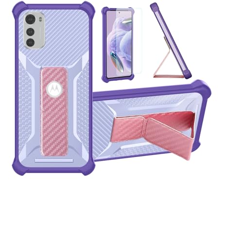 Funda para Motorola Moto E32s Funda Carcasa Case Cover [con Protector de Pantalla de Cristal Templado] Híbrida [Soporte Plegable Magnético] [Esmerilado antihuellas] Púrpura