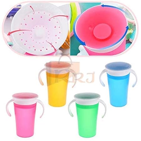 RRJ 360 Miracle,Sippy Cup for Babies 1 Year, Baby Sippers,Sippy Cup Lids Preventing Leaking, Spilling, Eliminates Mess Supporting Kids Oral Development, Multicolor,207 Ml (1 Piece)