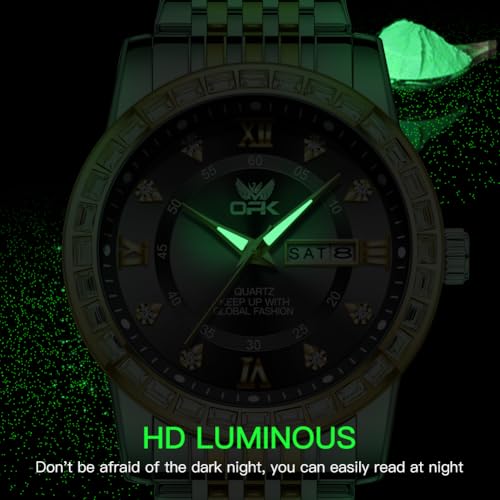 Image of OPK Watches for Men Diamond Roman Analog Mens Watches Waterproof Large Stainless Steel Men Wrist Watch Business Father Gift Watch Blue