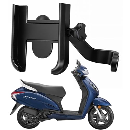Image of Metal CNC Mobile Holder for Scooter, Scooty & Motorcycle Compatible for Honda Activa, Mirror Mount, 360 Rotation, Strong Anti-Slip Grip, Wide Adjustable Fit for All Smartphones (Black)