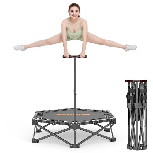 MOMODA Fitness Trampolin Indoor Klappbar für Kinder und Erwachsene,Rebounder mit Verstellbarem Griff, 106cm Diameter (schwarz)